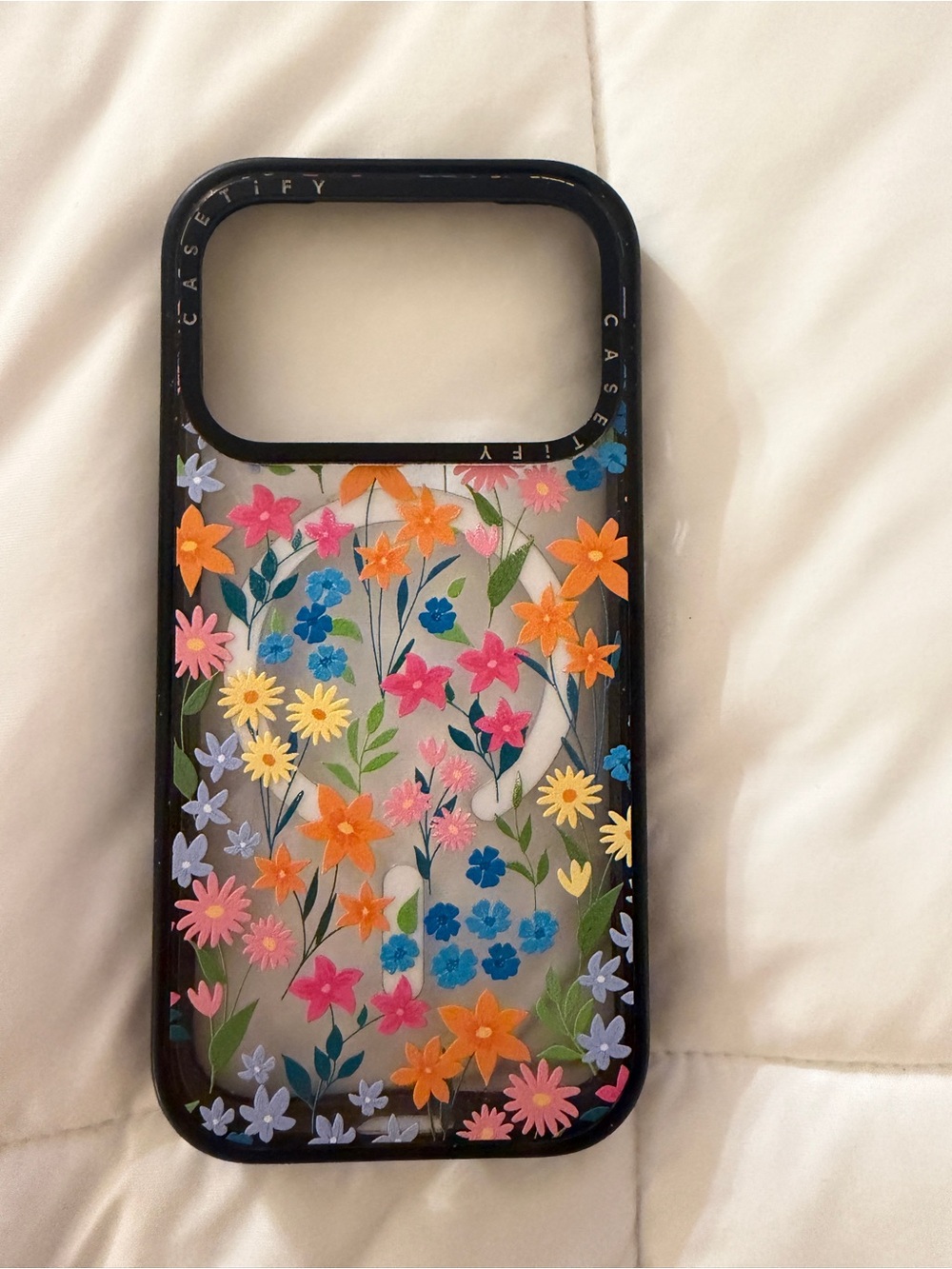Casetify Black Frame Clear Case with Multicolor Floral Print